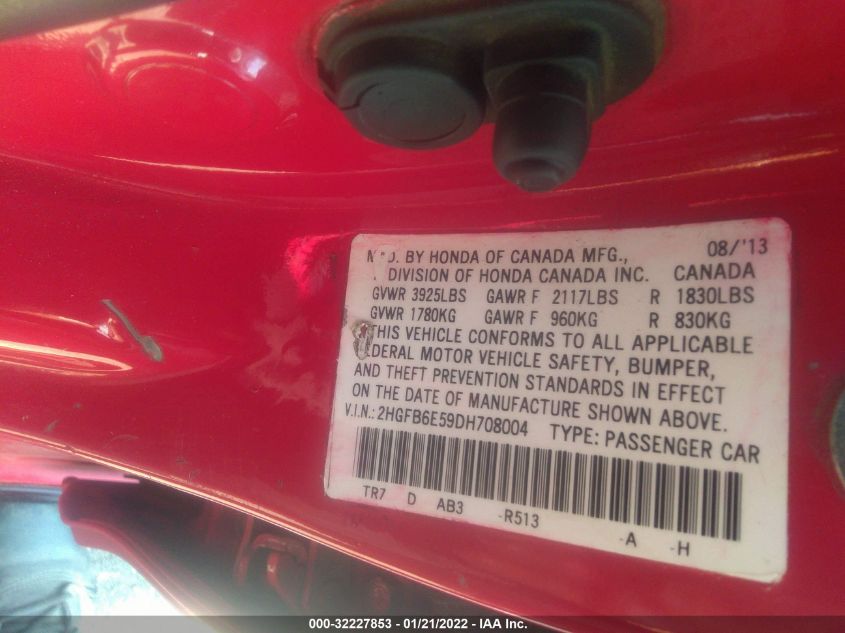 2013 HONDA CIVIC SDN SI 2HGFB6E59DH708004