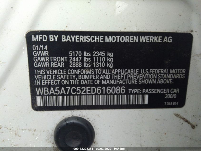2014 BMW 5 SERIES 528I XDRIVE WBA5A7C52ED616086