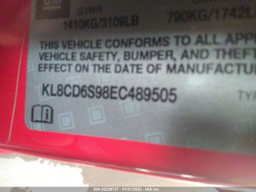 2014 CHEVROLET SPARK LT KL8CD6S98EC489505