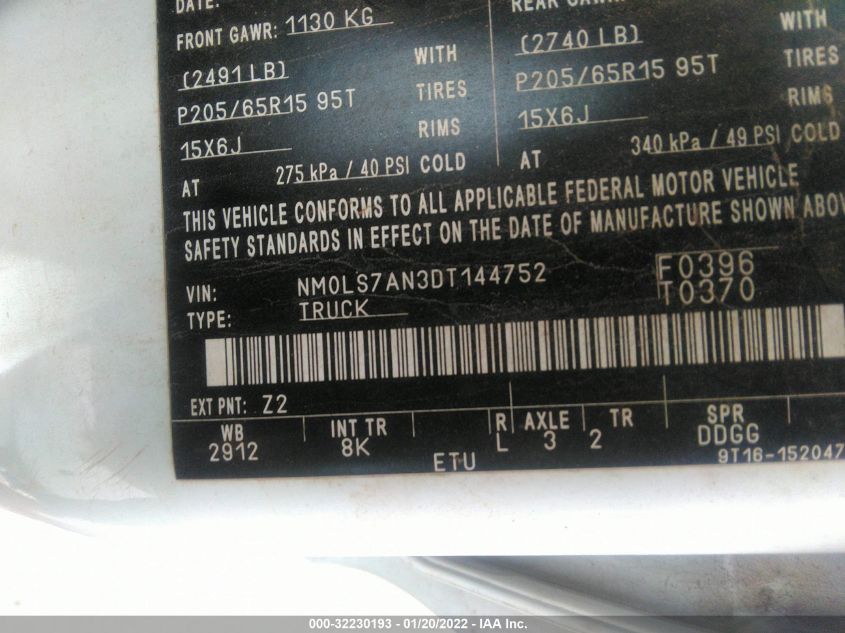 2013 FORD TRANSIT CONNECT XL NM0LS7AN3DT144752