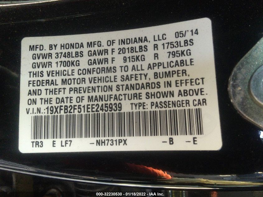 2014 HONDA CIVIC SEDAN LX 19XFB2F51EE245939