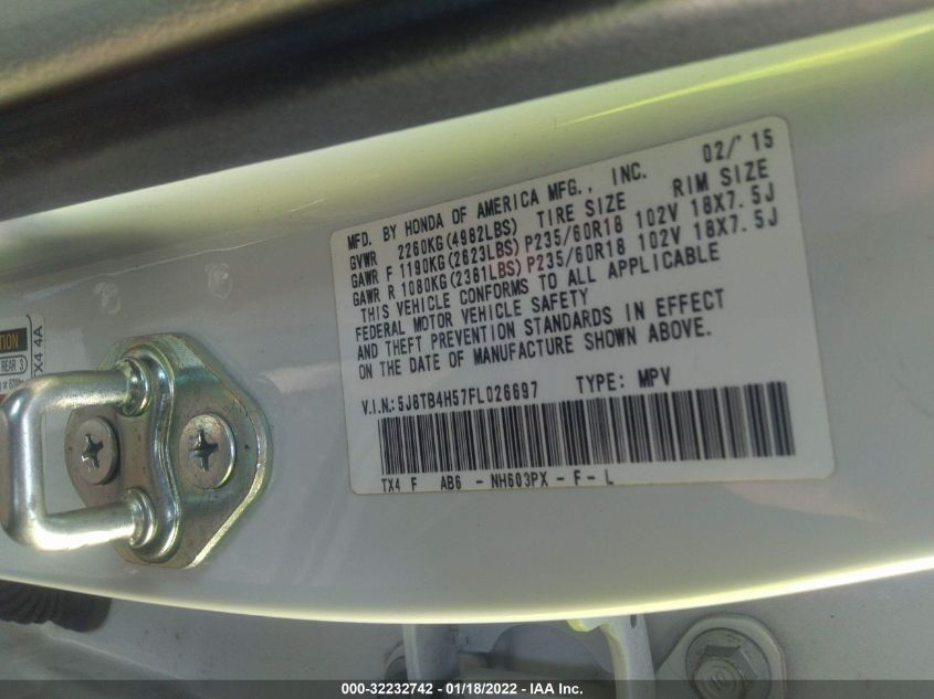 2015 ACURA RDX TECH PKG 5J8TB4H57FL026697
