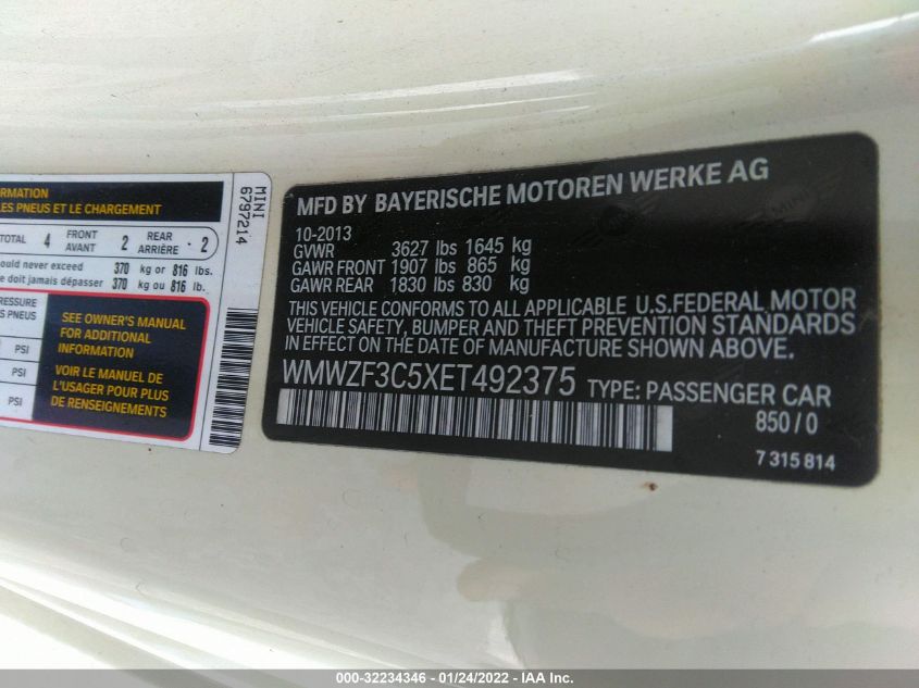 2014 MINI COOPER CLUBMAN WMWZF3C5XET492375