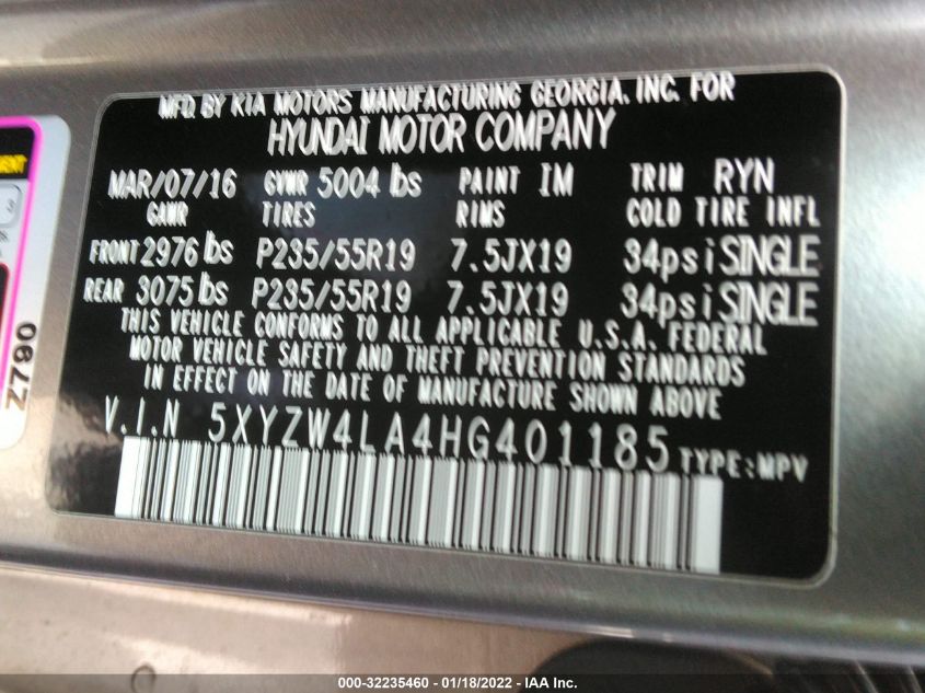 2017 HYUNDAI SANTA FE SPORT 2.0T ULTIMATE 5XYZW4LA4HG401185
