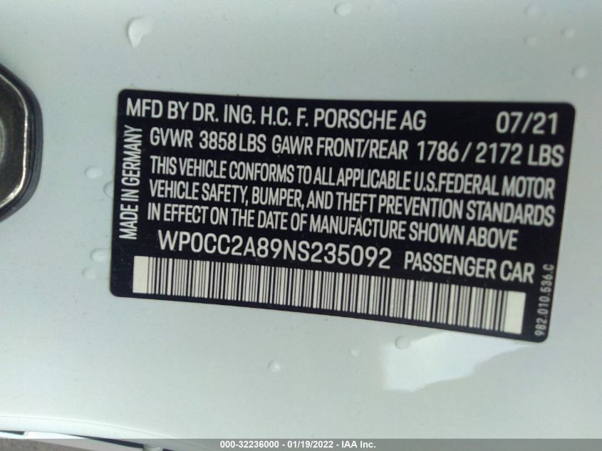 2022 PORSCHE 718 SPYDER WP0CC2A89NS235092