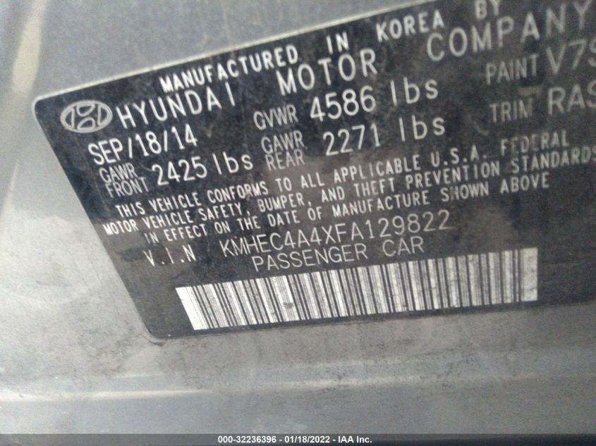 2015 HYUNDAI SONATA HYBRID KMHEC4A4XFA129822