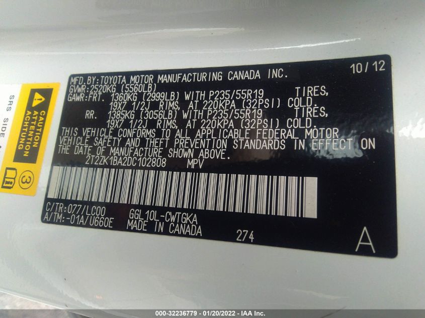 2013 LEXUS RX 350 2T2ZK1BA2DC102808