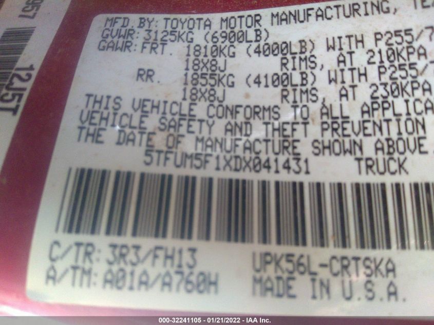 2013 TOYOTA TUNDRA 4WD TRUCK 5TFUM5F1XDX041431