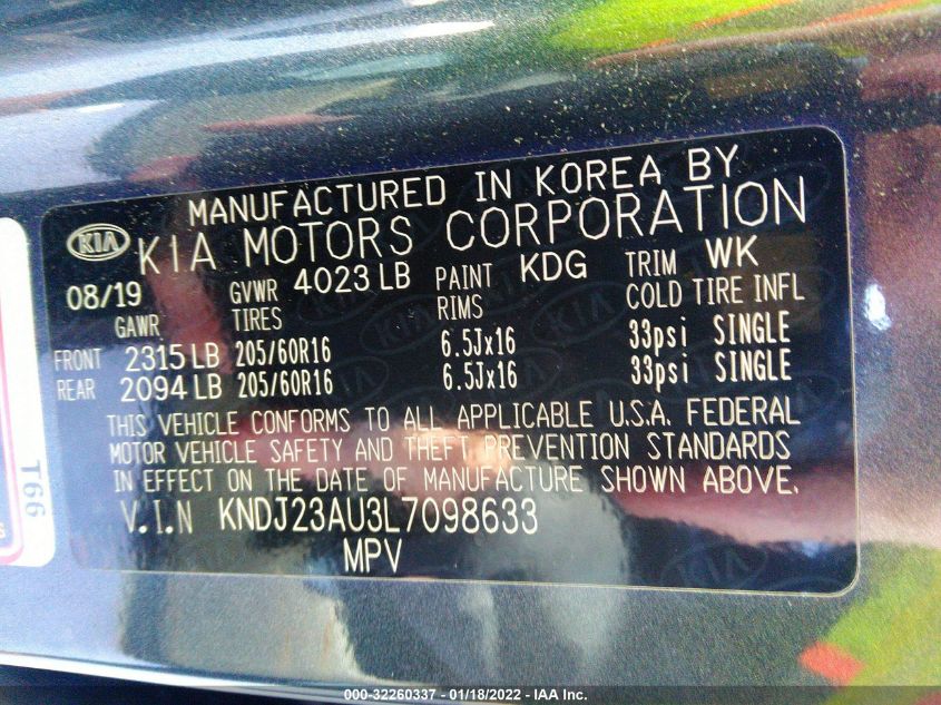 2020 KIA SOUL LX KNDJ23AU3L7098633