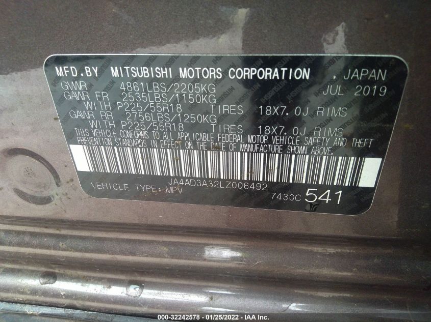 2020 MITSUBISHI OUTLANDER SE JA4AD3A32LZ006492