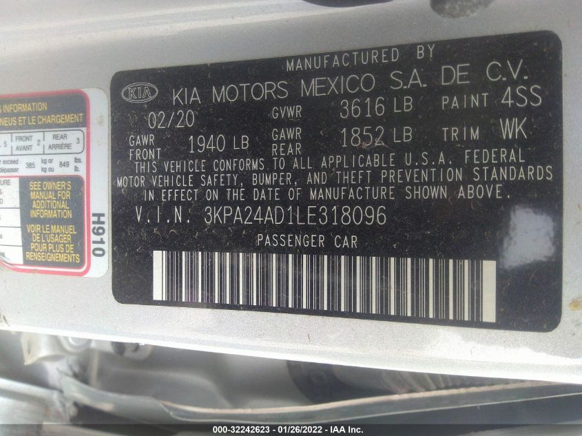 2020 KIA RIO S 3KPA24AD1LE318096