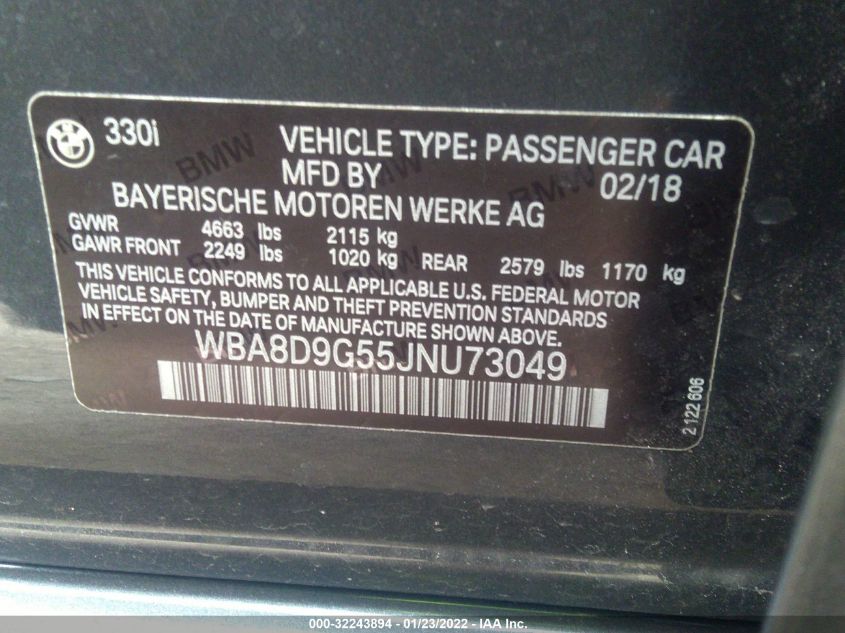 2018 BMW 3 SERIES 330I XDRIVE WBA8D9G55JNU73049