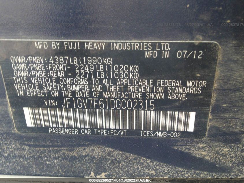 2013 SUBARU IMPREZA SEDAN WRX WRX JF1GV7F61DG002315