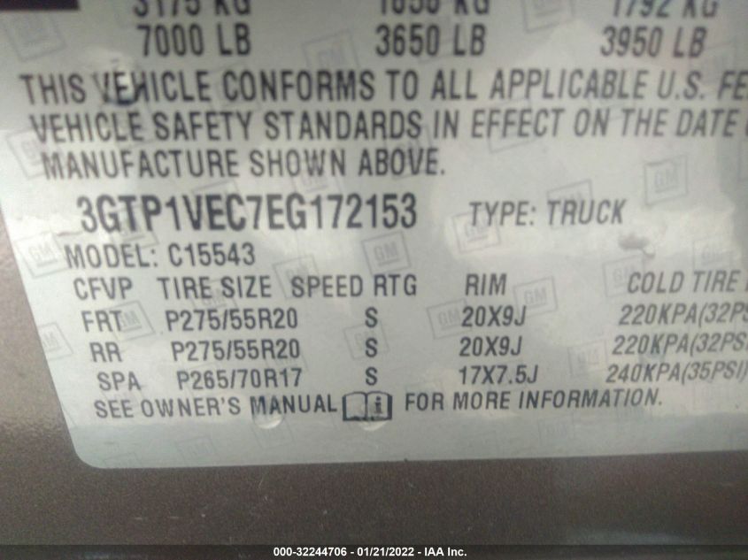 2014 GMC SIERRA 1500 SLT 3GTP1VEC7EG172153