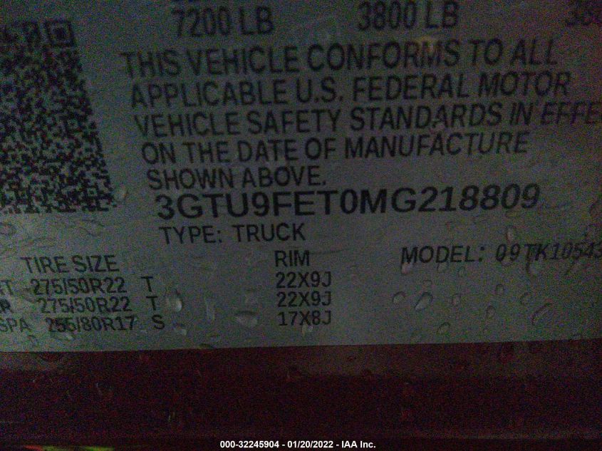 2021 GMC SIERRA 1500 DENALI 3GTU9FET0MG218809