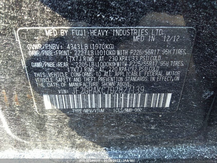 2013 SUBARU XV CROSSTREK LIMITED JF2GPAKC7D2827139