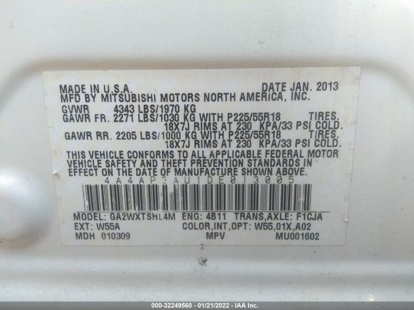 2013 MITSUBISHI OUTLANDER SPORT ES 4A4AP3AU1DE013005