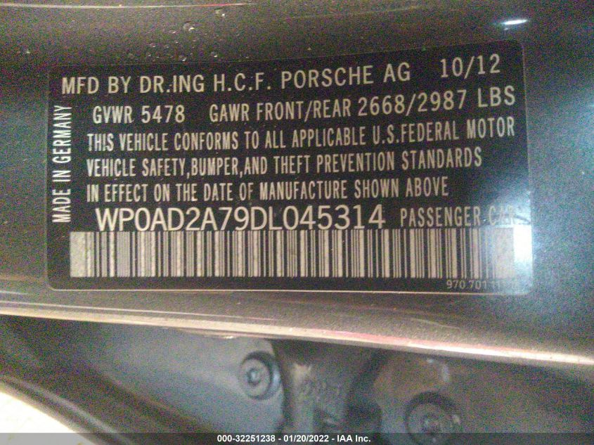 2013 PORSCHE PANAMERA S HYBRID WP0AD2A79DL045314