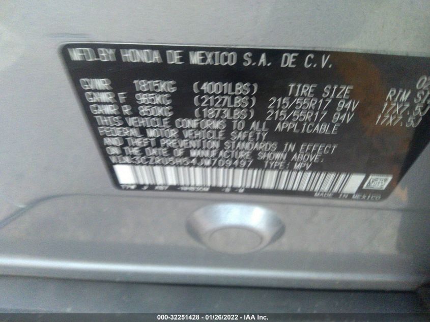 2018 HONDA HR-V EX 3CZRU5H54JM709497