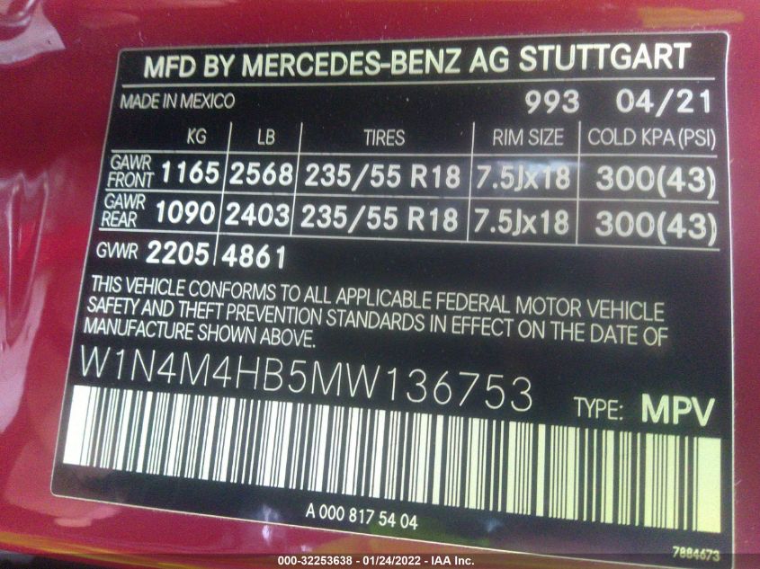 2021 MERCEDES-BENZ GLB GLB 250 W1N4M4HB5MW136753