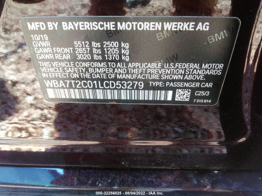 2020 BMW 7 SERIES 740I WBA7T2C01LCD53279