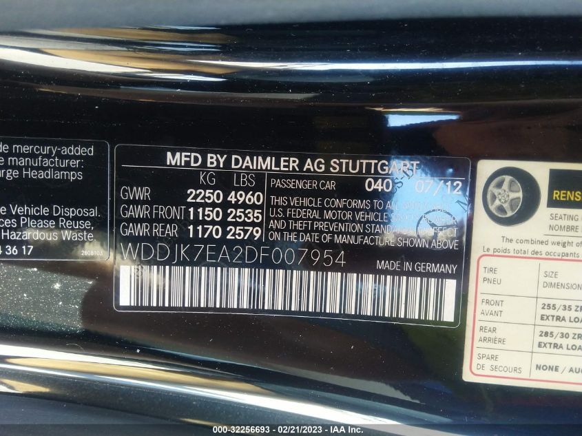 2013 MERCEDES-BENZ SL-CLASS SL 63 AMG WDDJK7EA2DF007954