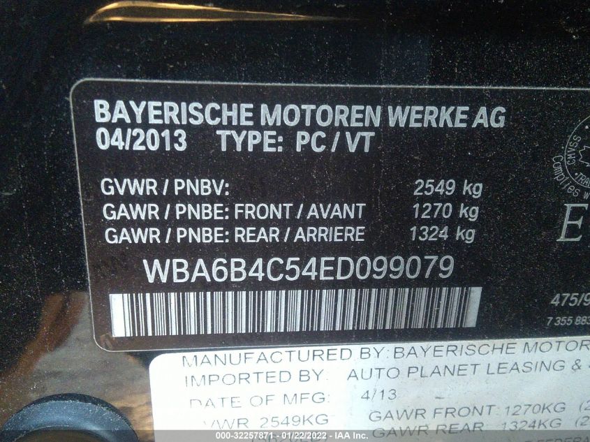 2014 BMW 6 SERIES 650I XDRIVE WBA6B4C54ED099079