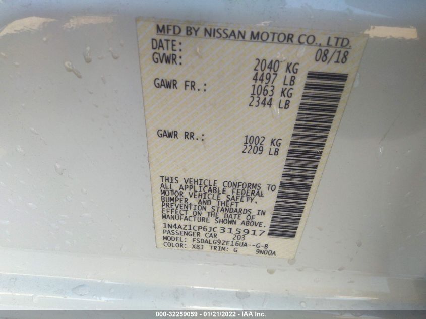 2018 NISSAN LEAF SL 1N4AZ1CP6JC315917