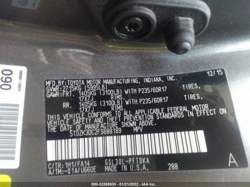 2015 TOYOTA SIENNA L 5TDZK3DC2FS688189