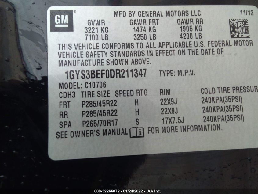 2013 CADILLAC ESCALADE LUXURY 1GYS3BEF0DR211347