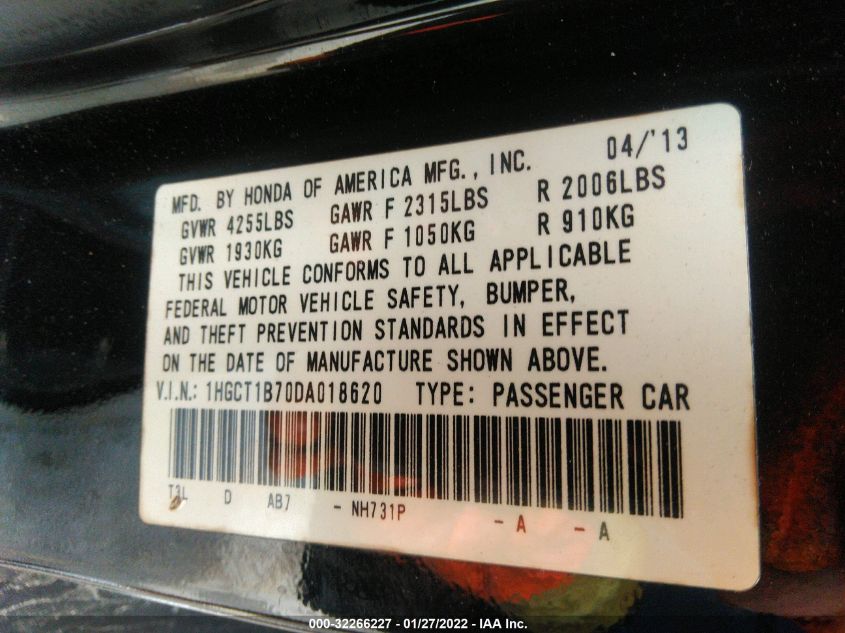 2013 HONDA ACCORD CPE EX 1HGCT1B70DA018620