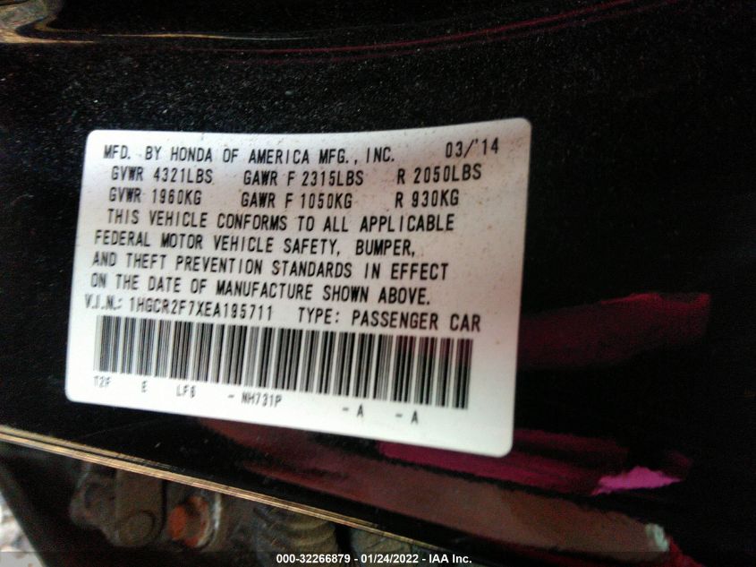 2014 HONDA ACCORD SDN EX 1HGCR2F7XEA195711