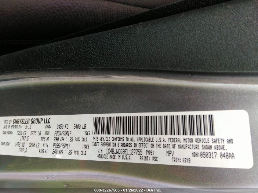 2014 JEEP WRANGLER UNLIMITED SPORT 1C4BJWDG9EL127755