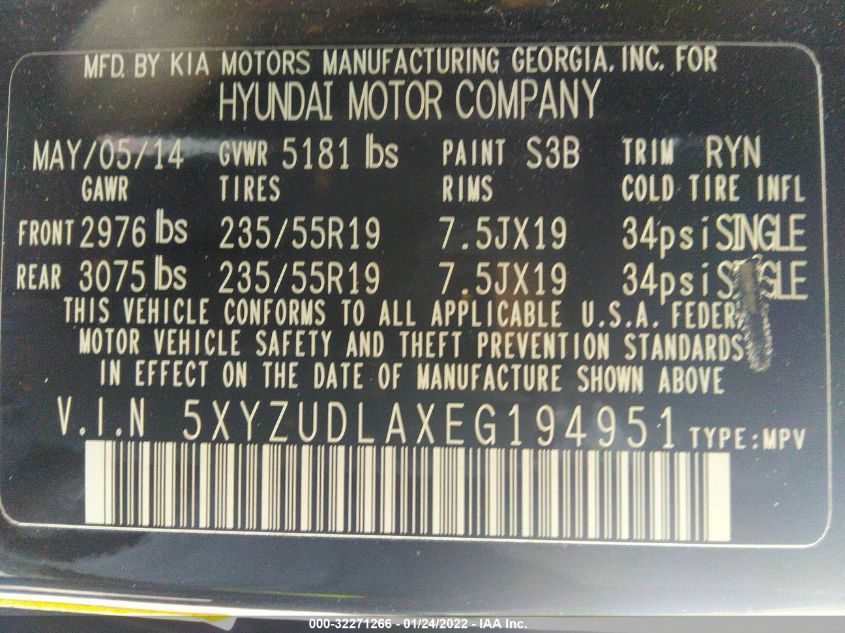 2014 HYUNDAI SANTA FE SPORT 5XYZUDLAXEG194951
