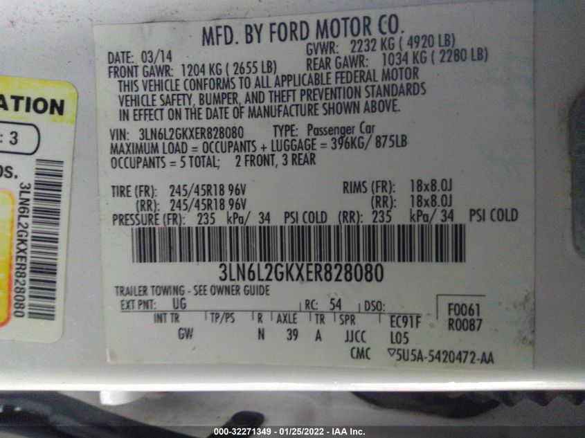 2014 LINCOLN MKZ 3LN6L2GKXER828080