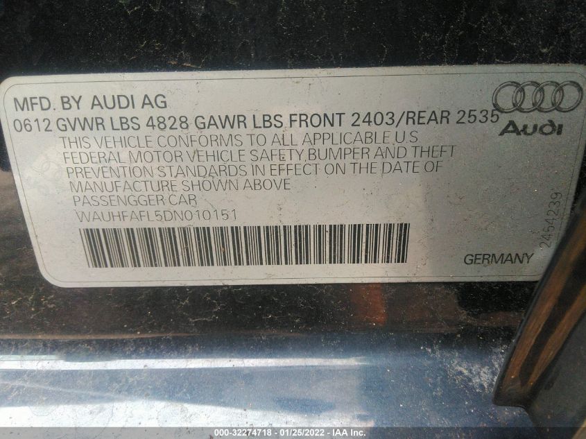 2013 AUDI A4 PREMIUM PLUS WAUHFAFL5DN010151