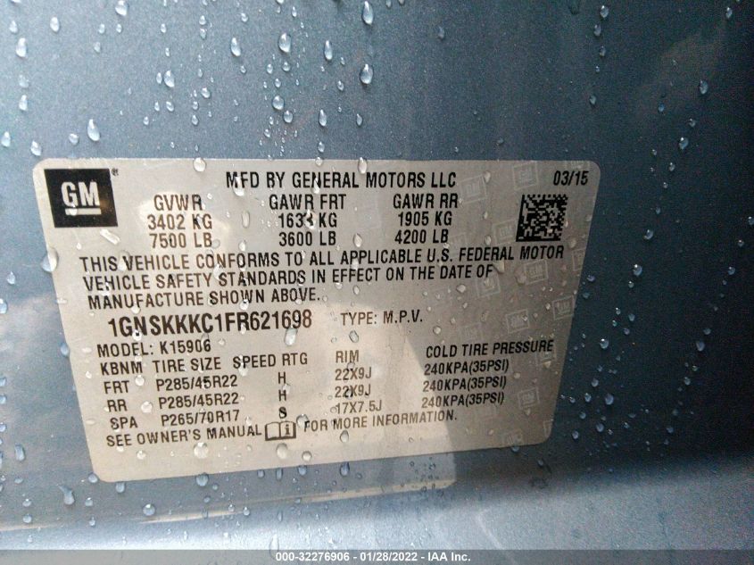 2015 CHEVROLET SUBURBAN LTZ 1GNSKKKC1FR621698