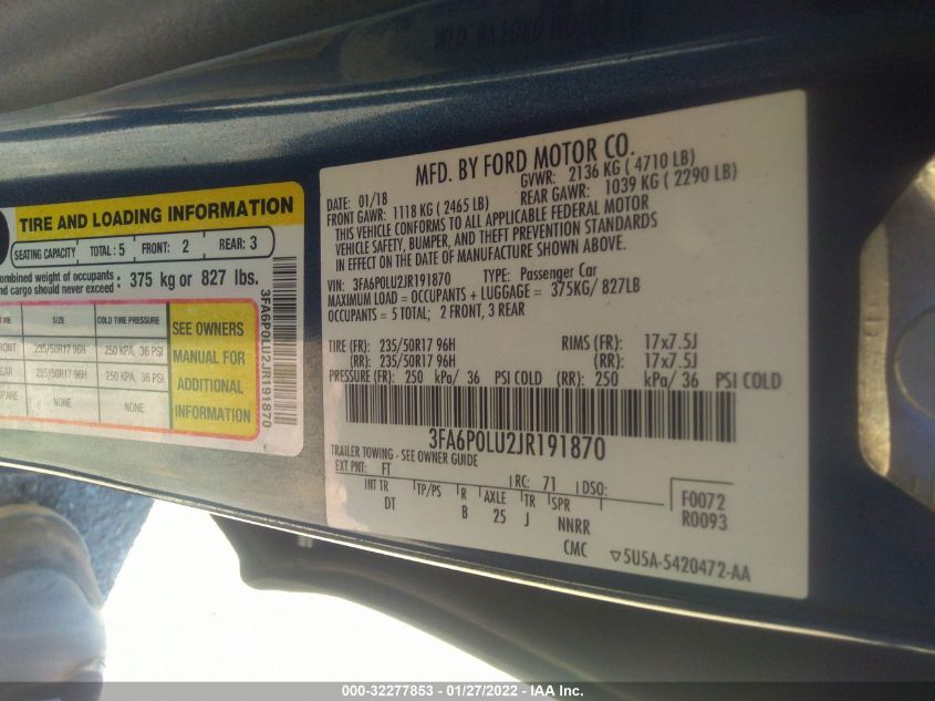 2018 FORD FUSION HYBRID SE 3FA6P0LU2JR191870