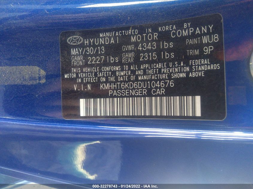 2013 HYUNDAI GENESIS COUPE 2.0T KMHHT6KD6DU104676