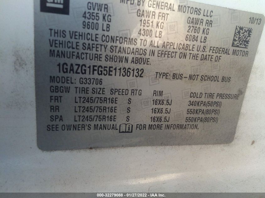 2014 CHEVROLET EXPRESS PASSENGER LT 1GAZG1FG5E1136132