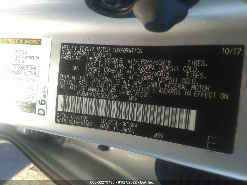 2013 LEXUS GX 460 JTJBM7FX2D5055565