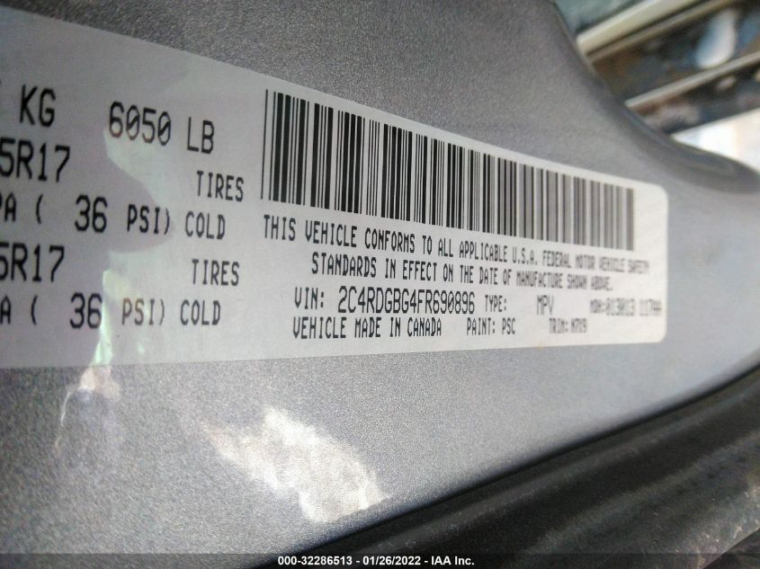 2015 DODGE GRAND CARAVAN SE PLUS 2C4RDGBG4FR690896