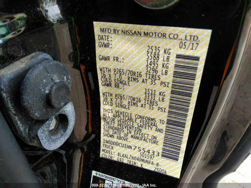 2017 NISSAN FRONTIER SV V6 1N6DD0CU1HN755433