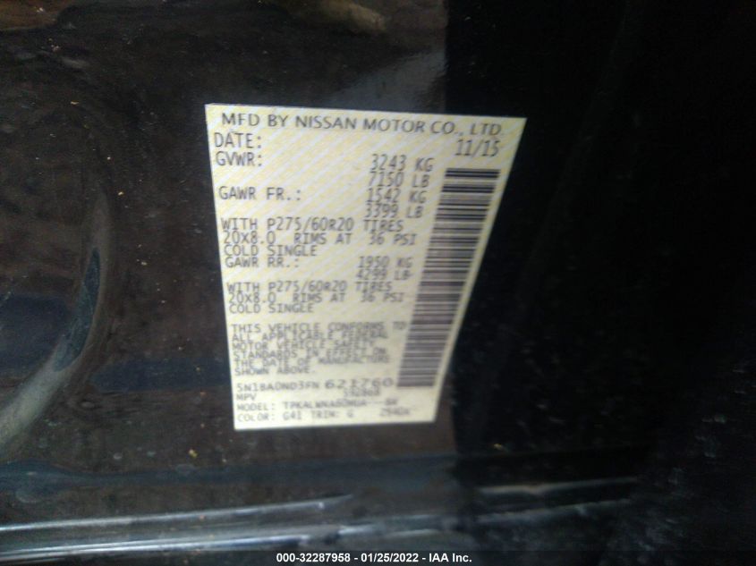2015 NISSAN ARMADA PLATINUM 5N1BA0ND3FN621760