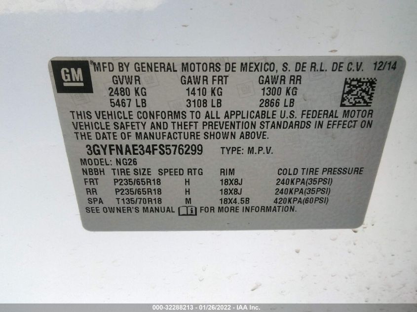 2015 CADILLAC SRX BASE 3GYFNAE34FS576299