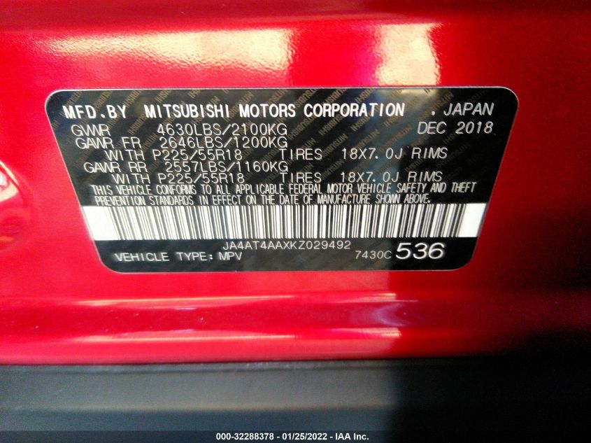 2019 MITSUBISHI ECLIPSE CROSS LE/SP/SE JA4AT4AAXKZ029492