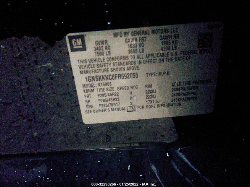 2015 CHEVROLET SUBURBAN LTZ 1GNSKKKC6FR692055