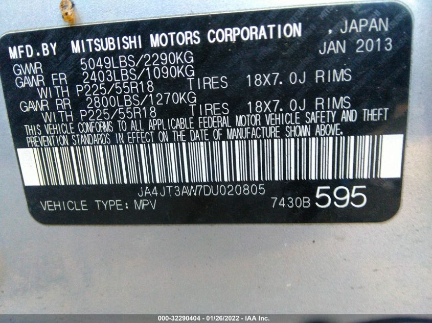 2013 MITSUBISHI OUTLANDER SE JA4JT3AW7DU020805