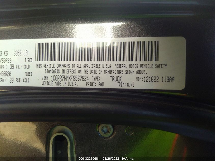 2015 RAM 1500 LARAMIE 1C6RR7NMXFS567824