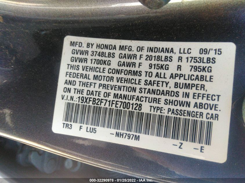 2015 HONDA CIVIC SEDAN SE 19XFB2F71FE700128